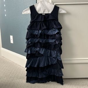 J. Crew Crewcuts Navy Blue Tiered Ruffle Sleeveless Silk & Cotton Dress 10 - 12